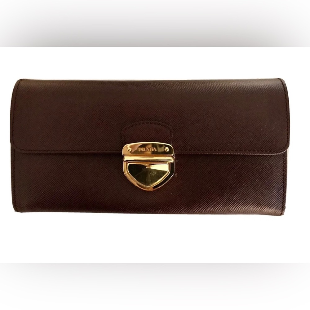 Prada Saffiano Flap Burgundy/Maroon Saffiano Wallet